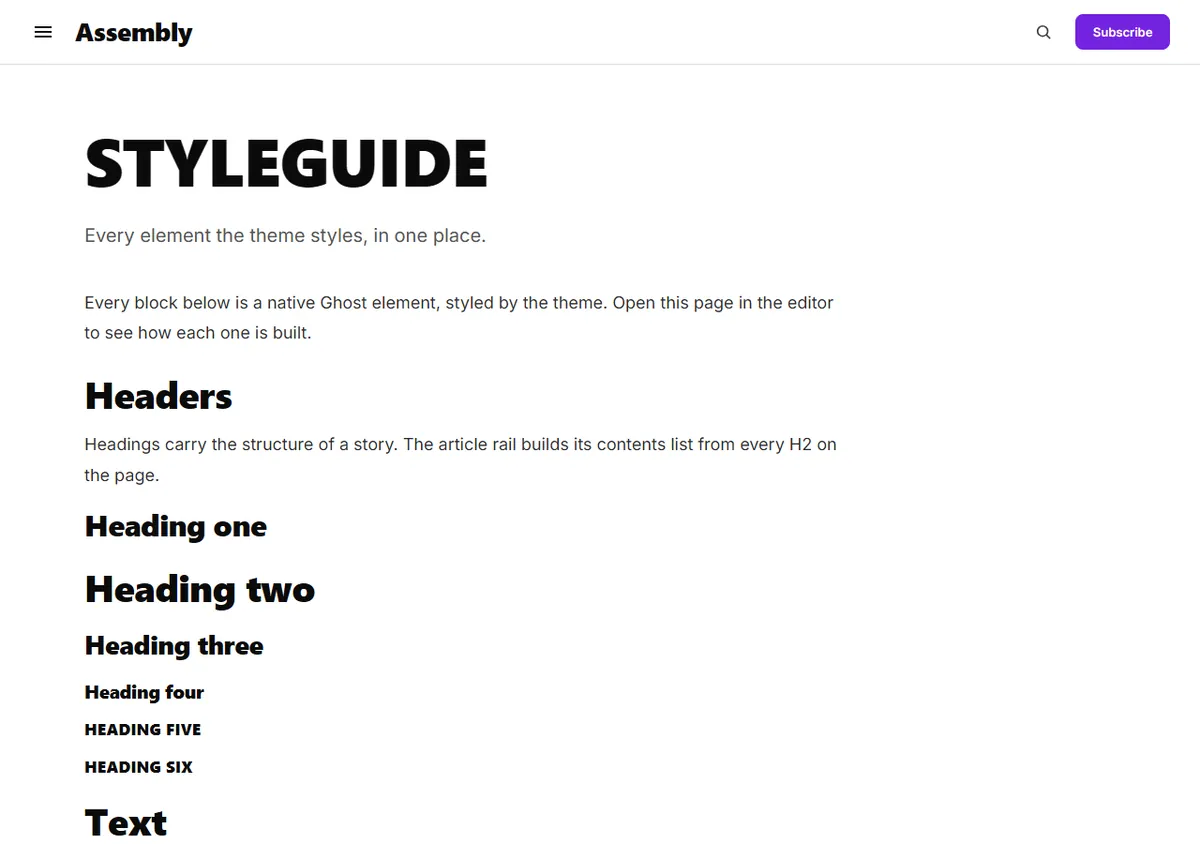 The styleguide page.