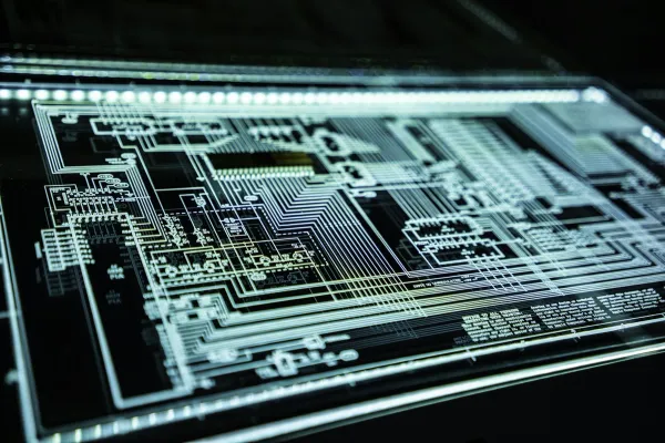 A wall of illuminated digital security displays